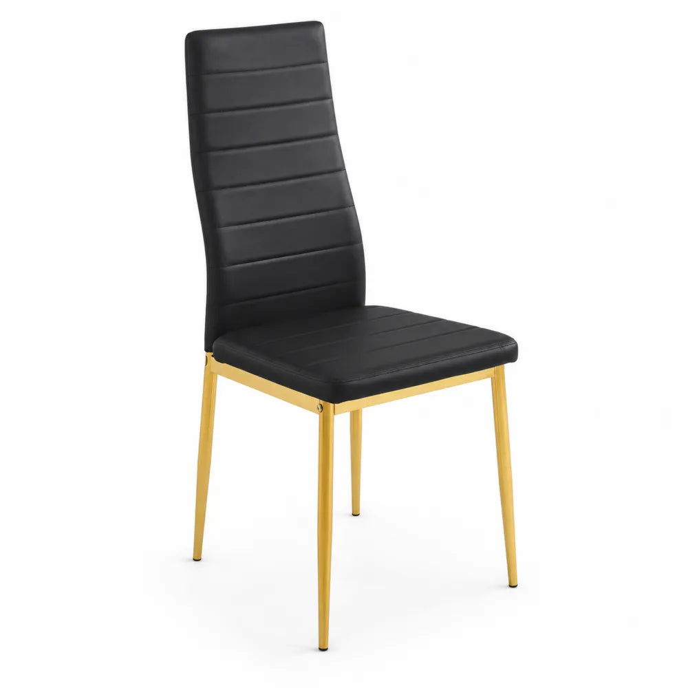 Chaise en cuir synthétique noir avec pieds en métal doré