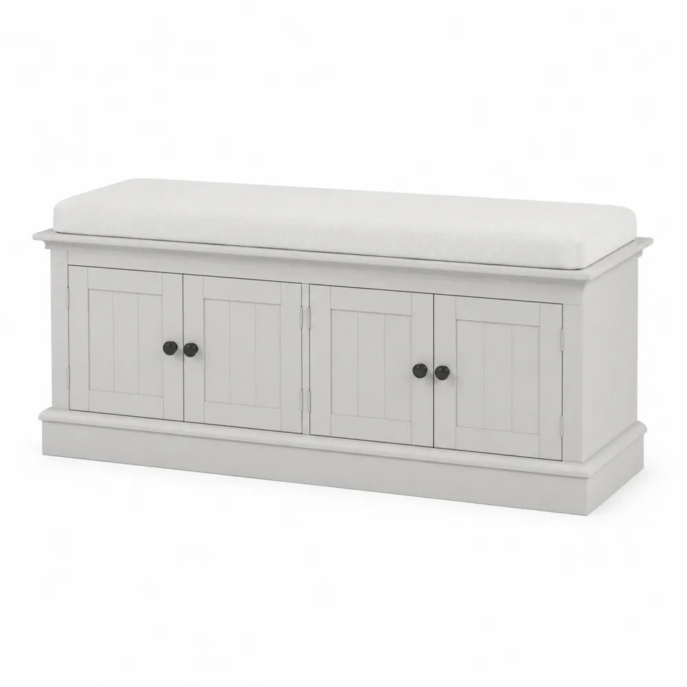 Banc de rangement en bois avec coussin textile