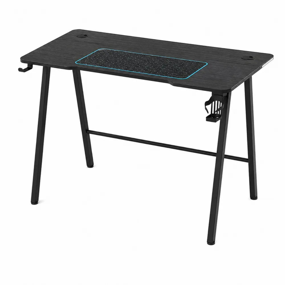 Bureau de jeu en MDF noir avec pieds en acier
