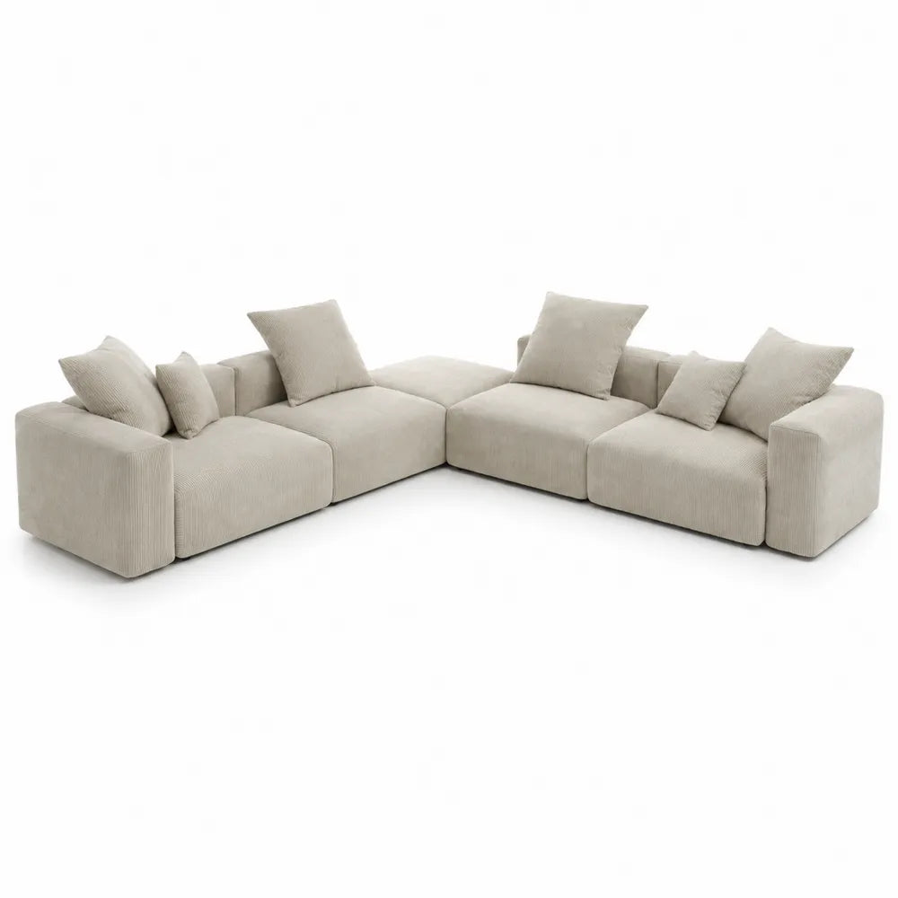 Canapé d'angle modulaire en velours côtelé Beige