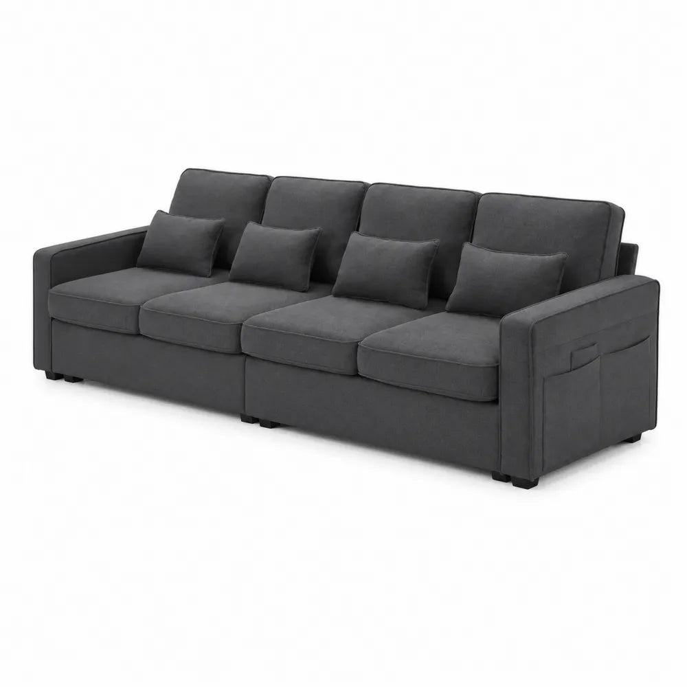 Canapé modulable en tissu gris avec coussins