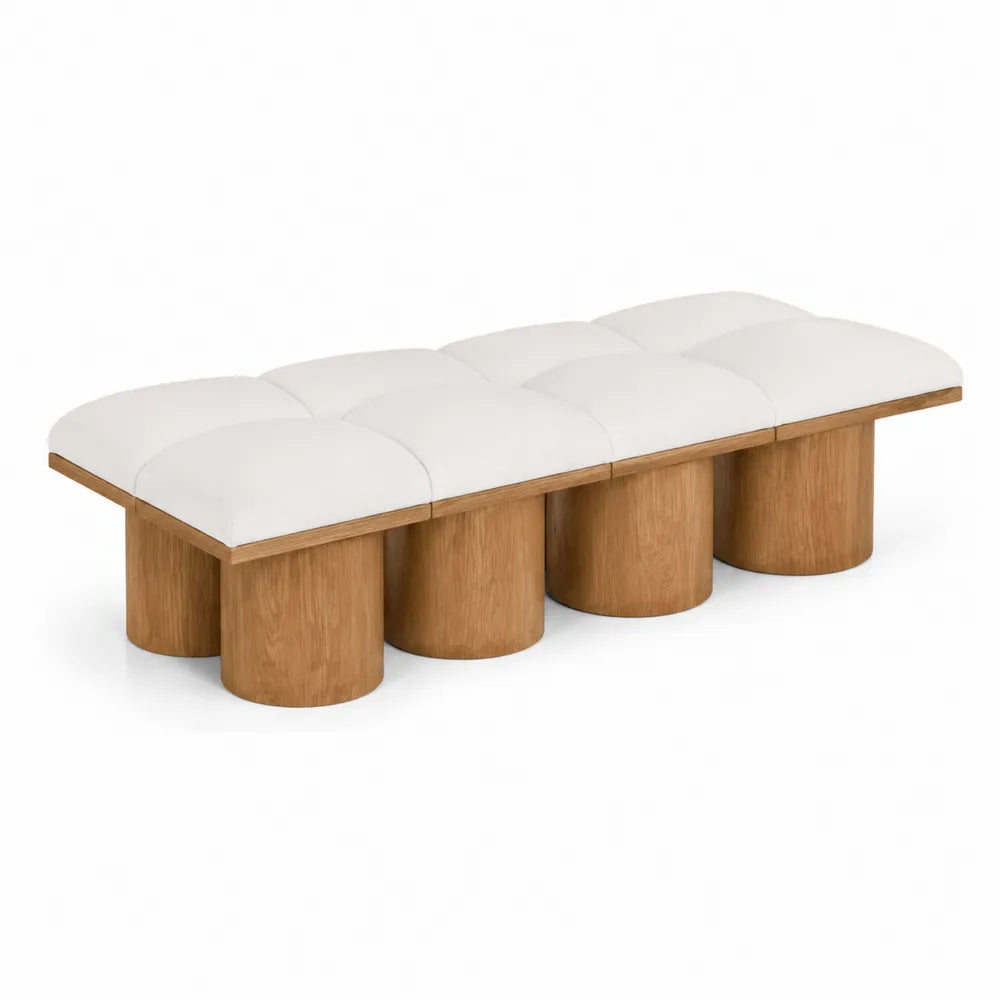 Banc rectangulaire en chêne et tissu beige 180x60x45 cm