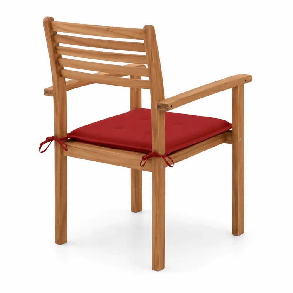 Chaise extérieure en teck avec coussin rouge