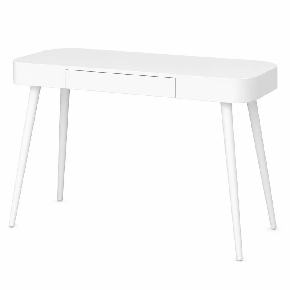 Bureau en bois MDF avec tiroir central et pieds en métal Blanc