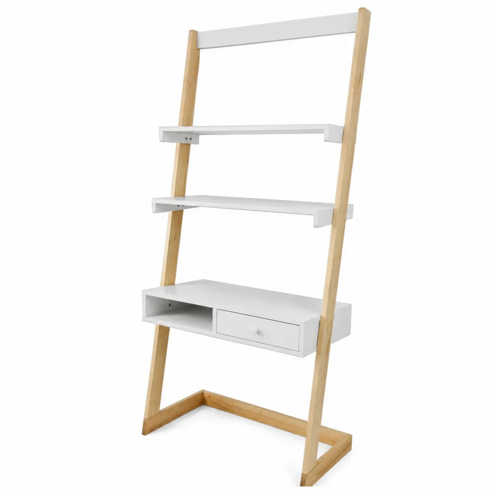 Étagère échelle bois et blanc avec tiroir 175 cm