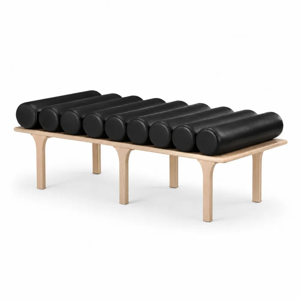 Banc en cuir synthétique avec rouleaux en bois