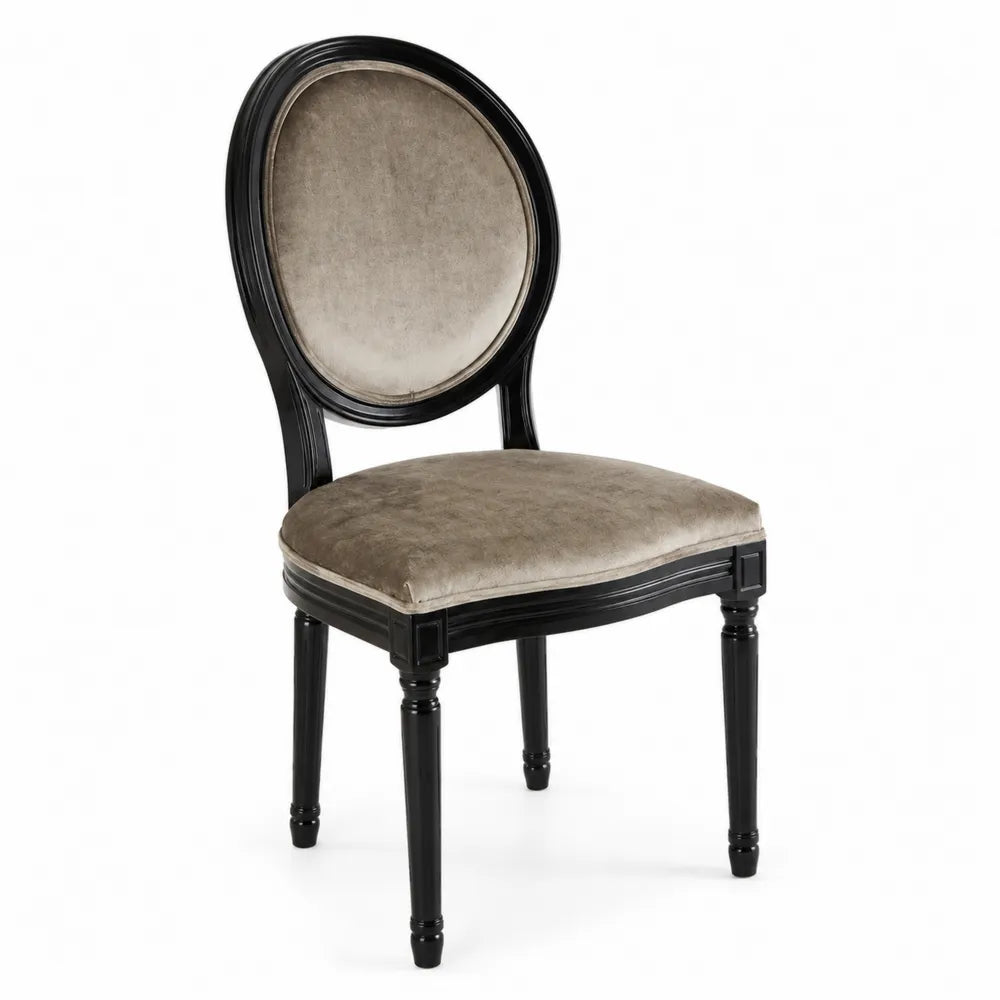Chaise ovale en bois noir et velours gris